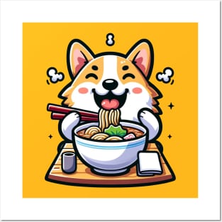 cute corgi eating ramen Posters and Art